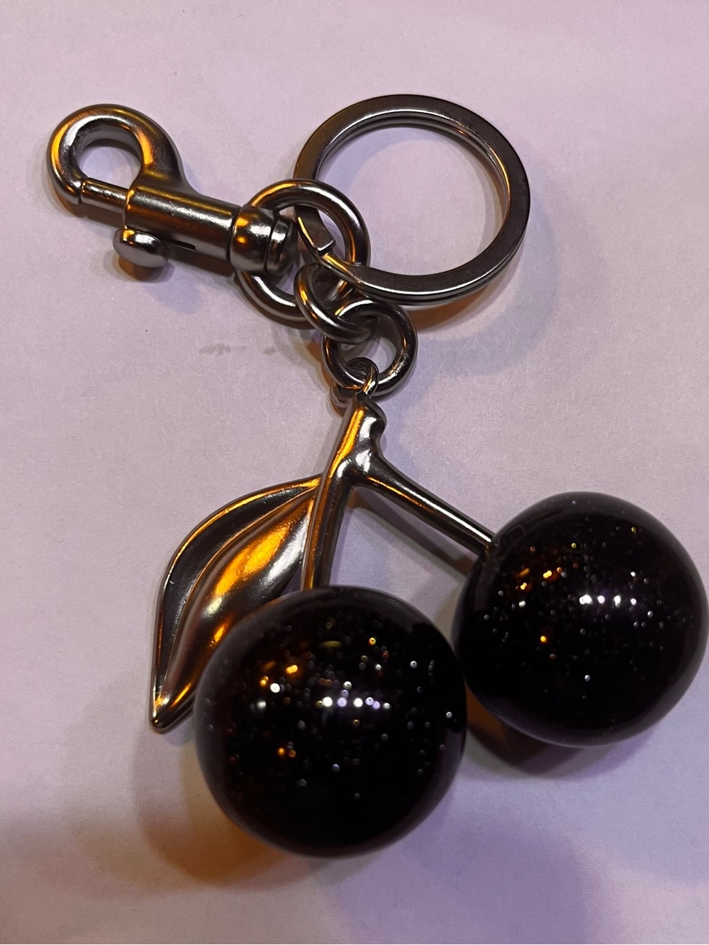 Silver Cherry Keychain Silver Black Glitter Cherries Black Cherry Bag Charms